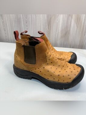 Twisted X Chukka Boots Mens 9.5 Driving Moc Toe Brown Tan Ostrich Leather Ankle
